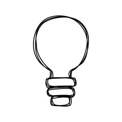 Vector line art drawing of light bulb. Eco icon isolated on white background