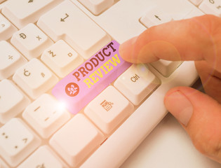 Conceptual hand writing showing Product Review. Concept meaning Customers rate and comment on...