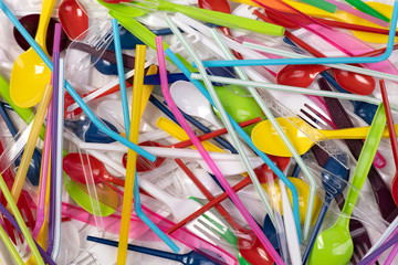  Disposable single use plastic forks, knives, spoons and drinking straws that cause pollution of...