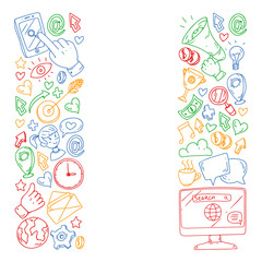 Digital marketing, social media, communications, management. Background for banners.