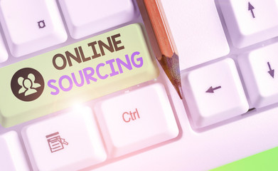 Conceptual hand writing showing Online Sourcing. Concept meaning purchase of goods and services are...