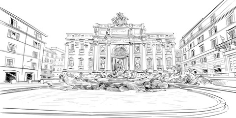Plakat Trevi Fountain. Rome. Italy. Hand drawn sketch. Vector illustration.
