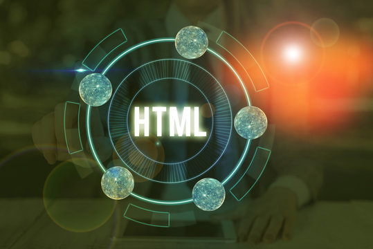 Handwriting text Html. Conceptual photo the lingua franca for publishing hypertext on the World Wide Web Elements of this image furnished by NASA