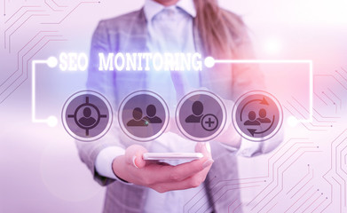 Handwriting text writing Seo Monitoring. Conceptual photo the process of optimizing the visibility...