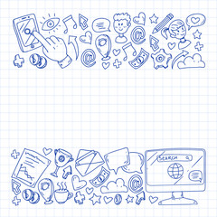 Digital marketing, social media, communications, management. Background for banners.