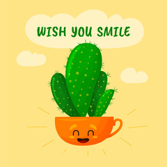 Vector children s illustration for a greeting card. A cactus in a cartoon style.