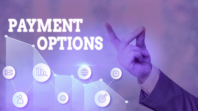 Writing note showing Payment Options. Business concept for ways that a customers can pay for the goods and services