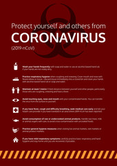 Coronavirus awareness poster design. Virus spread prevention poster with information graphic. Informative icon designs with valuable information. 2019-nCoV. Covid-19 outbreak.