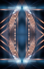 Abstract modern dark background. Dark empty scene with rays and spotlights. Night abstract blue background with warm light. Neon light, reflection.