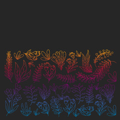 Hand vector drawn floral, leaves elements. Pattern for logo, greeting card, wedding design.