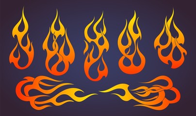 Red flame elements set, vector illustration