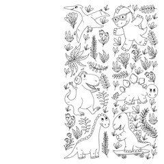 Pattern kids fabric, textile, nursery wallpaper. Vector illustration. Hand drawn dinosaurs, dino for little children.