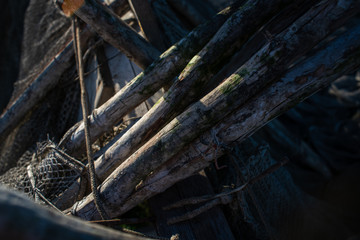 Wooden Poles of fishing nets drying