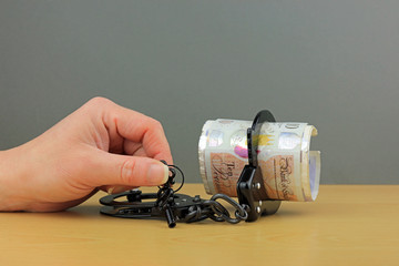 A hand using a key to unlock your secure money.