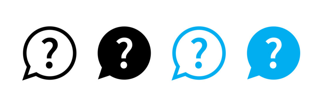 Question mark set of vector isolated icons. Help sign speech bubble. Chat question icon. Question concept.