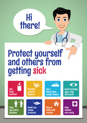 Protect yourself and others from getting sick. Coronavirus prevention poster for school children. Basic protective measures against the new coronavirus. Important information. Stay away from Covid-19.