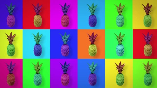 Pineapple rotating 360° with pop art style, 3d render