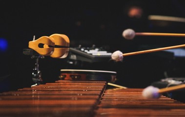 A man playing a marimba on a concert stage - Powered by Adobe
