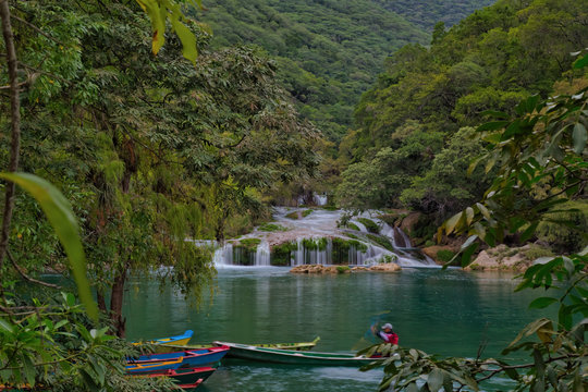 boats in Los Micos, National Park in San Luis Potosi, Mexico