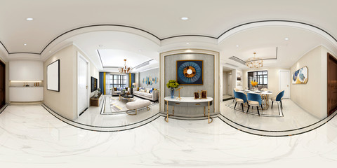 360 degrees home living room, 3d rendering