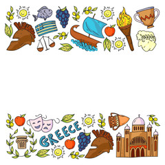 Travel to Greece elements. Greece symbols for magazines, web, tourism