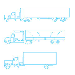 set of Trucks. line icon for export and import - van cabs and trailer equipment. vector illustration