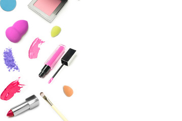 cosmetic , lipstick , lipgloss , eye shadow, brush, background 