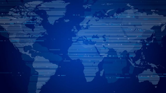 This stock motion graphics video shows a world map figure with moving bars that is perfect for use in your next news-related video.