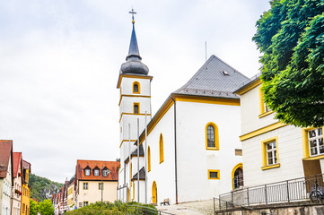 View on Pottenstein-Saint Bartholomew church- Franconian Switzerland, Germany