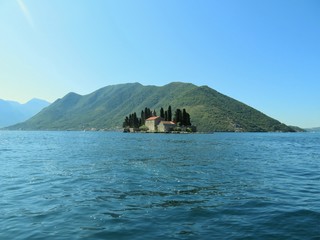 Island of St. George, one of two islet landmarks on Kotor Bay in Perast, Montenegro - 326186539