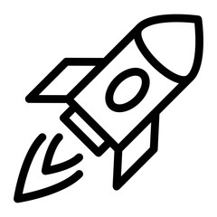 Rocket launch icon in line style. Start up new business project with rocket symbol. Boost, speed symbol.