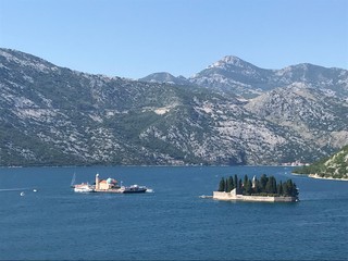 Our Lady of the Rocks and Island of St. George,  two islet landmarks on Kotor Bay in Perast, Montenegro - 326186777