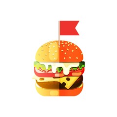 Vector drawing of a humburger in flat cartoon style