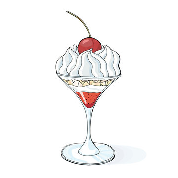 cherry parfait dessert in elegant glass clip art preview