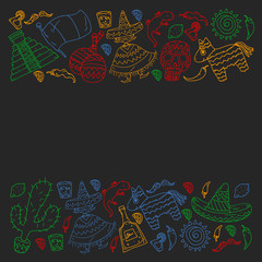 Travel to Mexico. Vector set with ethnic elemets for wallpapers, backgrounds. Day of the Dead