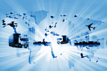 The world logistics  background or transportation Industry or shipping business, Container Cargo  shipment , truck delivery, airplane , import export Concept