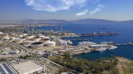 Fototapeta na wymiar Aerial drone photo of industrial oil and gas refinery plant in Mediterranean destination