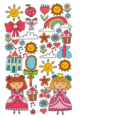 Vector pattern for little girls. Princess illustration for happy birthday party.