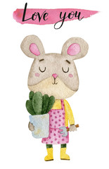 Watercolor cute mouse