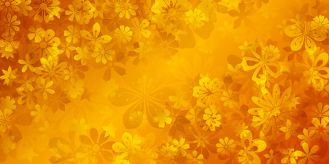 Spring background of various flowers in yellow colors