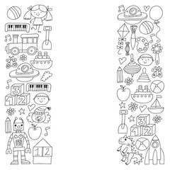 Kindergarten preschool school children. Kids drawing style vector pattern. Play grow learn together.