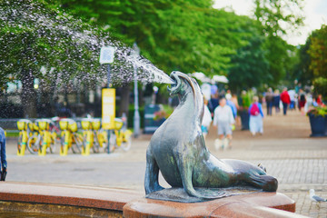 Fountain in form of a seal on Esplanadi street in Helsinki