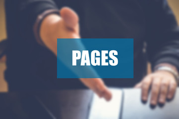 pages word with blurring business background