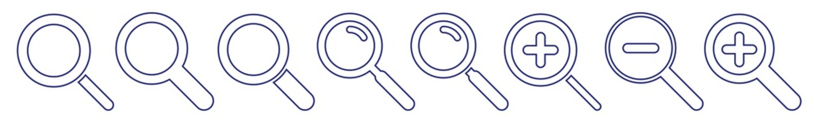 Magnifying Glass Icon Blue Line | Magnifier Illustration | Zoom Symbol | Loupe Logo | View Search Magnify Sign | Isolated | Variations