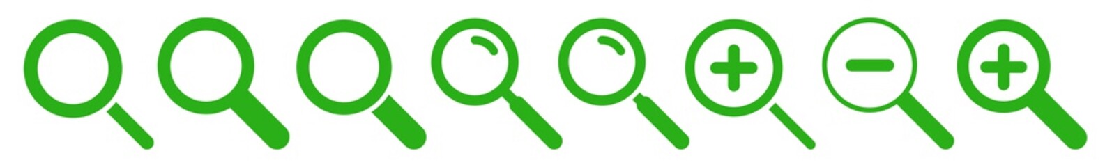 Obraz premium Magnifying Glass Icon Green | Magnifier Illustration | Zoom Symbol | Loupe Logo | View Search Magnify Sign | Isolated | Variations