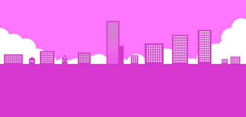 Pink background with 2d city skyline concept
