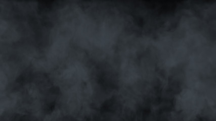 Realistic cloud fog on black background. White smoke pollution isolated on dark background. 3d rendering.