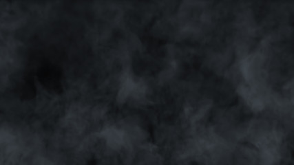 Realistic cloud fog on black background. White smoke pollution isolated on dark background. 3d rendering.