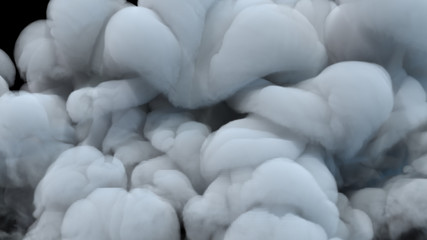 Realistic cloud fog on black background. White smoke pollution isolated on dark background. 3d rendering.