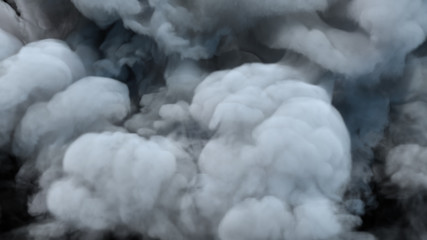 Realistic cloud fog on black background. White smoke pollution isolated on dark background. 3d rendering.